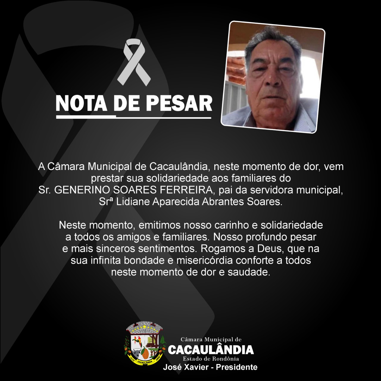 Nota de pesar pelo falecimento do Sr. Generino Soares