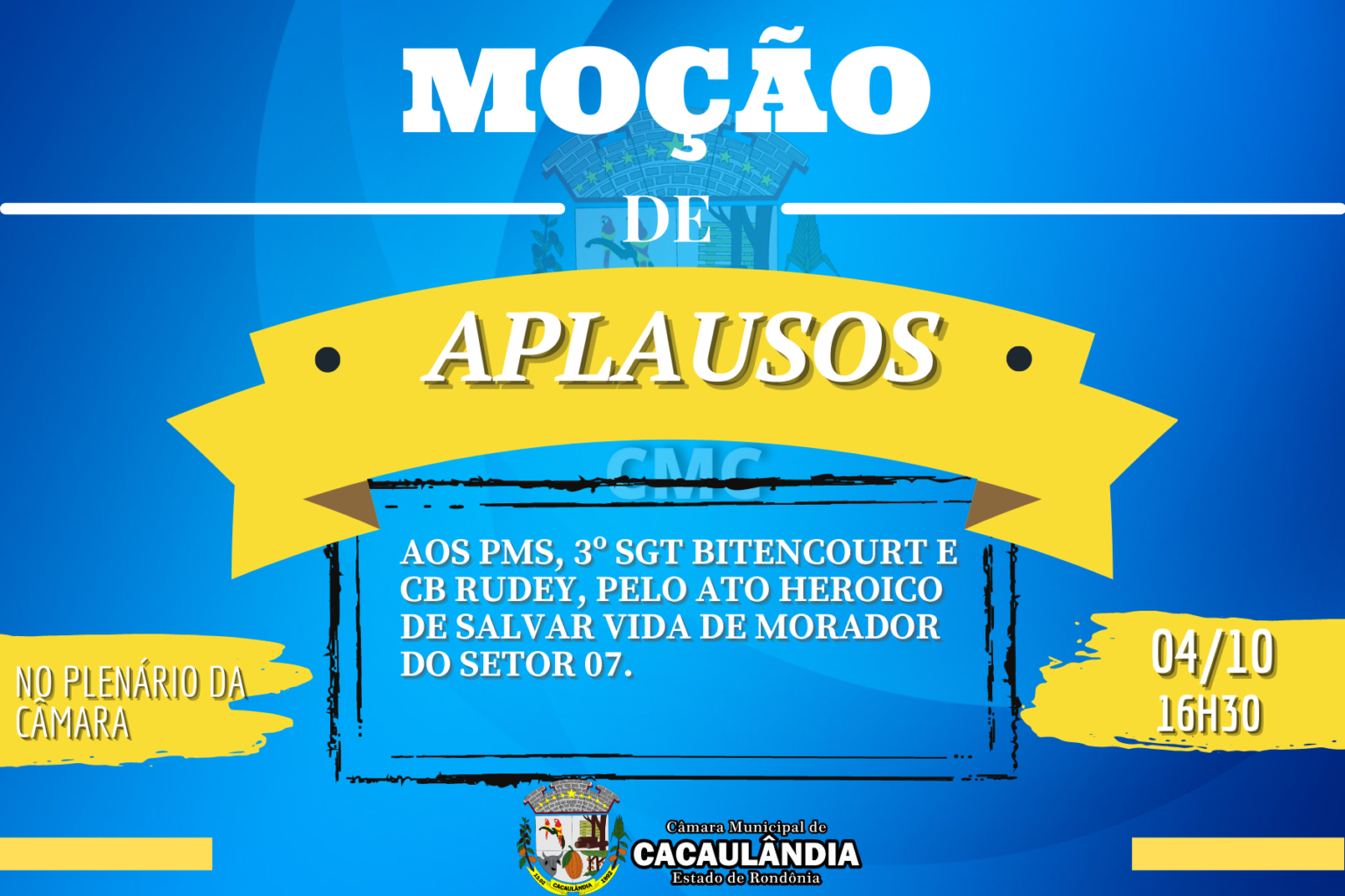 Câmara de Vereadores entregará Moção de Aplausos a Policiais Militares por ato heroico de salvar vida de morador